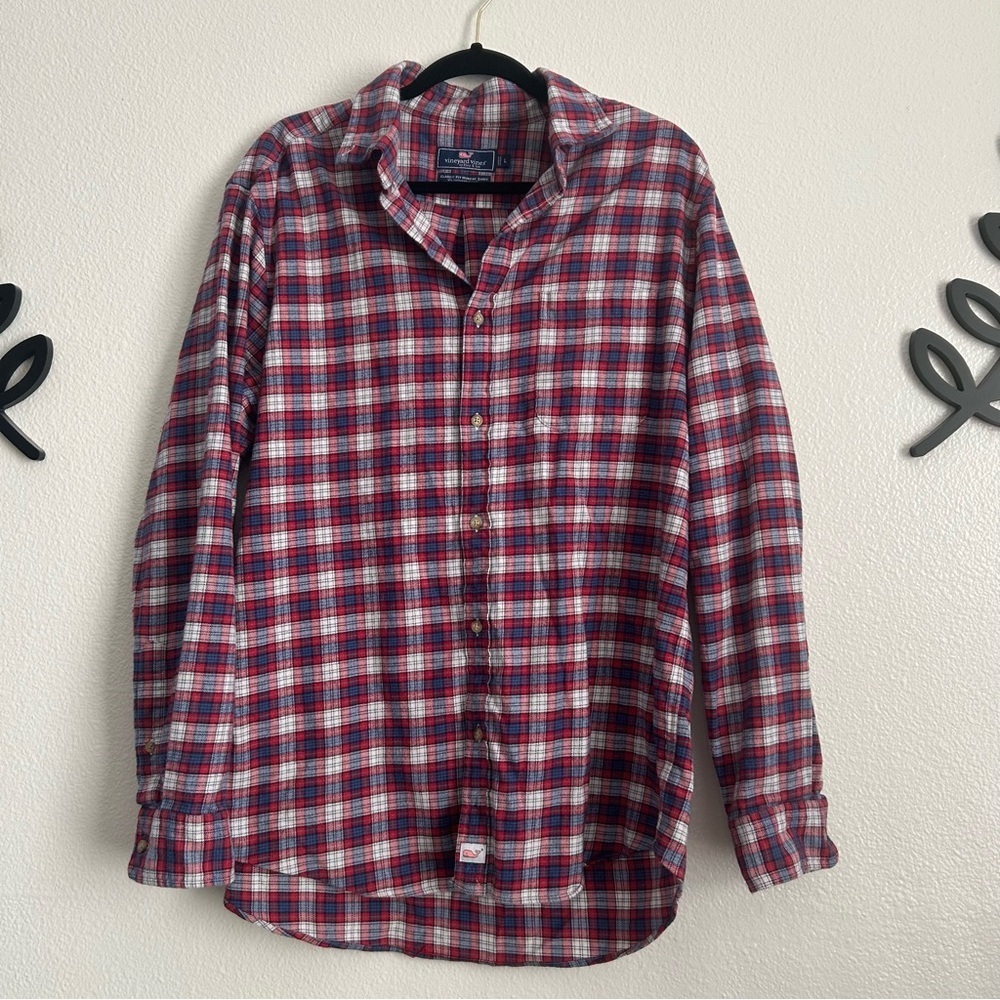 Vineyard Vines Classic Fit Red and White Plaid Shirt
